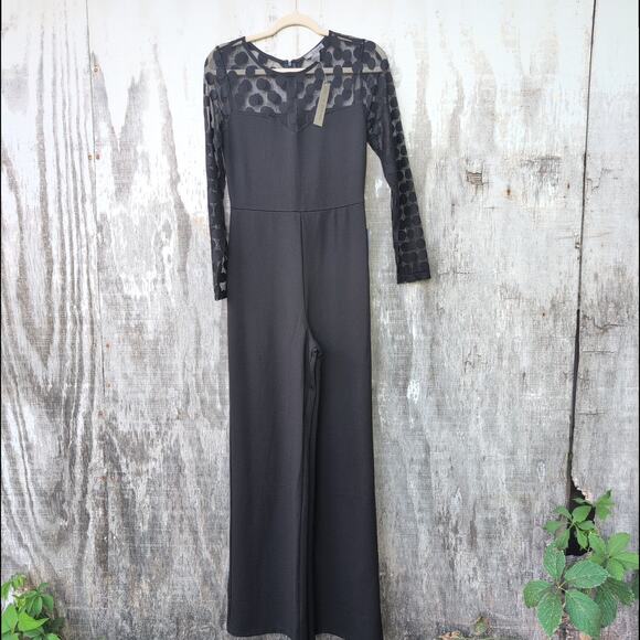 Love By Design NWT Jumpsuit Women's Med Mesh Polkadot Neckline PlayfulMinimalism - Picture 1 of 11